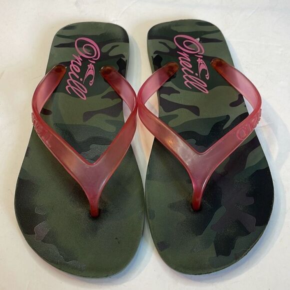 O'Neill Womens Camo Rubber Flat Heel Slip-On Flip Flops Slipper Green Size 7 - Picture 2 of 6